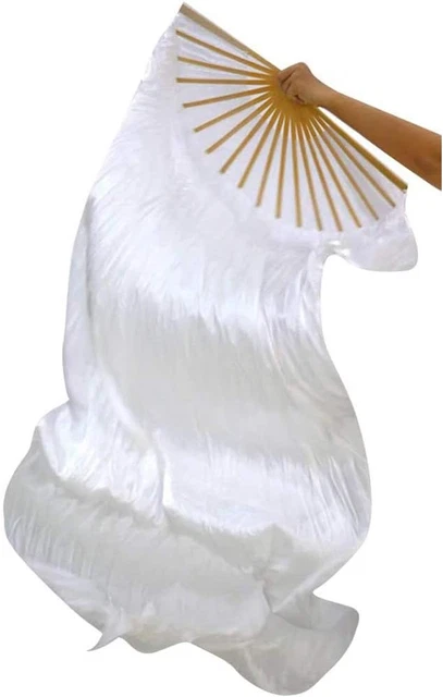 1.8M Artificial Silk Belly Dance Bamboo Fans Veils Women Real Silk Belly Dance F
