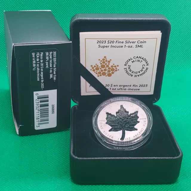 2023 Super Incuse Silver Maple Leaf SML $20 1OZ Pure Silver Proof Coin Canada