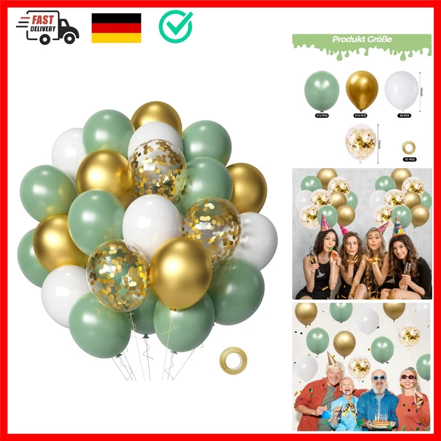 Grüne Luftballons Set - 50 Stück In Eukalyptus Grün, Gold Und Weiß Für Hochzeit & Feiern