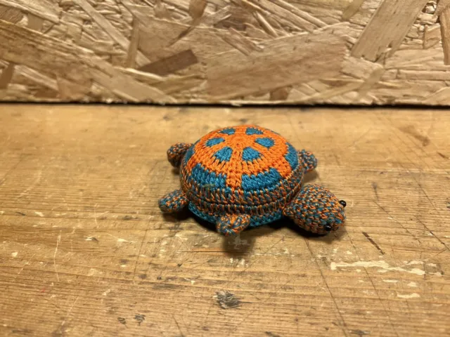 Turtle Tape Measure Crocheted Spring Crochet knitting sewing Orange on Blue