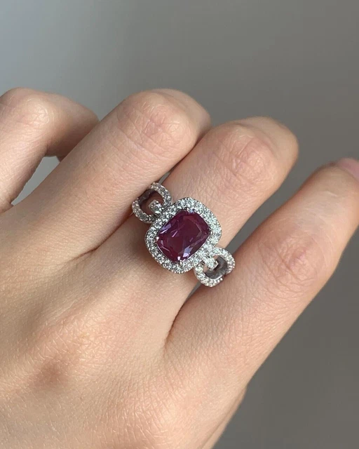4.36Ct Kissen Schliff Echter Königliche Rot Rubin Diamant Hochzeit Ring 14K Weiß