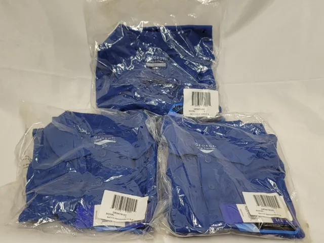 3 George Boys School Uniform Shirts Moisture Wicking Size Large 10-12 Royal Blue
