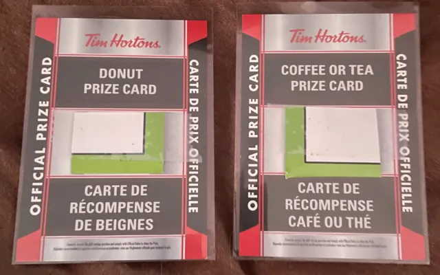 2023 - 24 Tim Hortons DONUT  + COFFEE redemption cards  Unused. Both Cards.