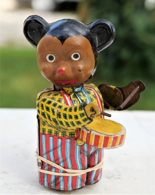 Jouet Mécanique Ancien En Tôle - Garçon Au Tambour - Objet De Collection
