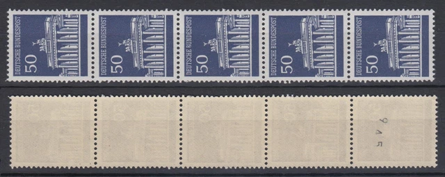 Bund 509 v  RM 5er Streifen ungerade Nr verstümmelt Brandenburger Tor 50 Pf **