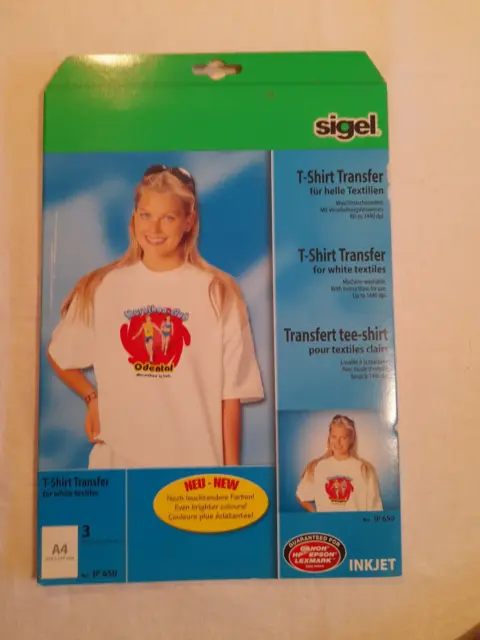 sigel T-Shirt Inkjet Transfer für helle Textilien 3 Blatt DIN A4 (neu)
