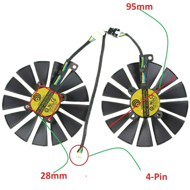 2pcs/set for ASUS DUAL RX470 /RX570 RX580 GTX1080Ti / 1070Ti Fan PLD10010S12H