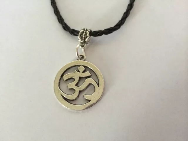 ❤️ Tbetan Silver OM OHM AUM YOGA HINDI OMKARA SYMBOL  leather choker Necklace