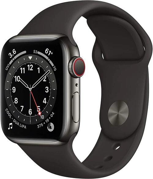 Apple Watch Series 6 40 mm Edelstahlgehäuse graphit am Sportarmband schwarz [Wi-