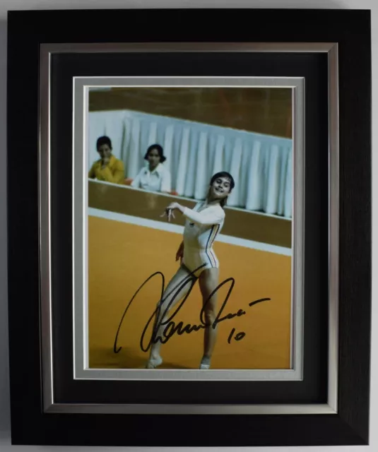Nadia Comaneci Signed 10x8 Framed Autograph Photo Display Olympic Gymnastics COA