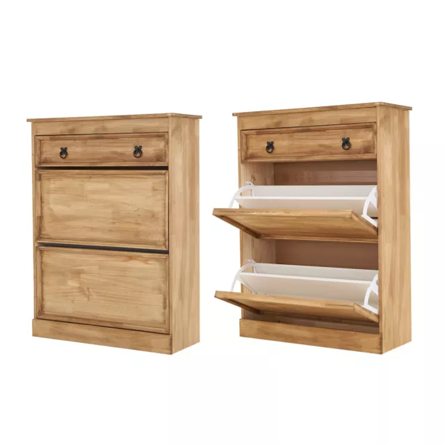 Corona Shoe Cabinet Storage Cupboard Solid Pine Organizer with 1 Storage Drawer