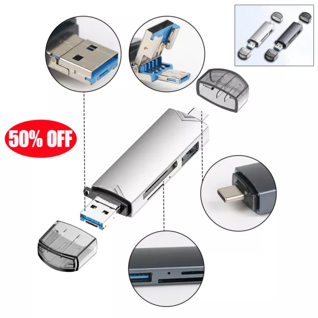 6in1 USB3.0 Type-C SD/Micro SD/SDHC/SDXC OTG Memory Card Reader for Phone Tablet