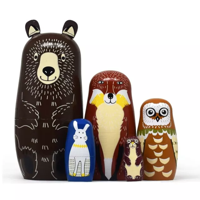 5 in 1 Wooden Russian Nesting Babushka Matryoshka Dolls Set Animal Painted Gifts