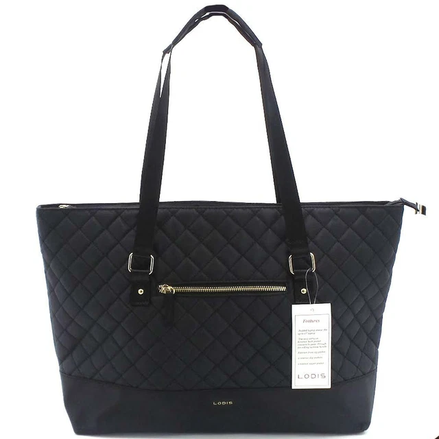 Lodis Quilted Nylon Laptop Tote Bag Black/Red