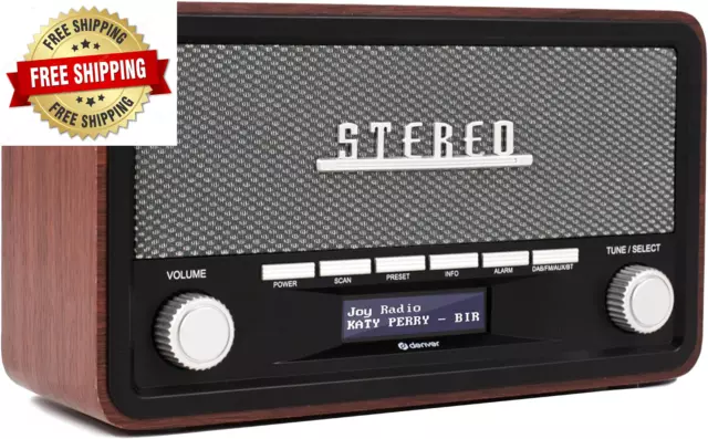 Retro DAB Radio aus Holz mit Bluetooth FM Radio DAB+ Batterien & Netz Braun NEU