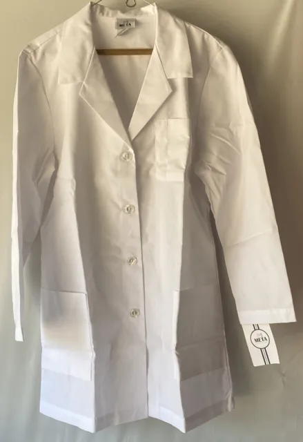 Meta Labwear Womens Lab Coat White Pockets Long Sleeve Notch Lapel M New costume