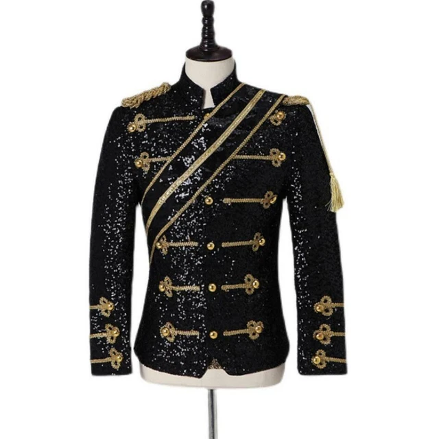 MJ White Sequins Costumes Coat Military Uniform Jacket Cosplay Party Wedding