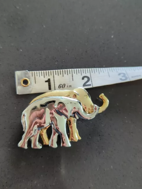 Liz Claiborne LC Signed Brooch Pin Silver Gold Tone Two Elephants Vintage A338 2