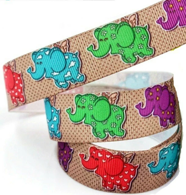 7/8" 2 YARDS Elephant Grosgrain Ribbon Gift Wrap Hair Bows DIY Crafts Boy Girl