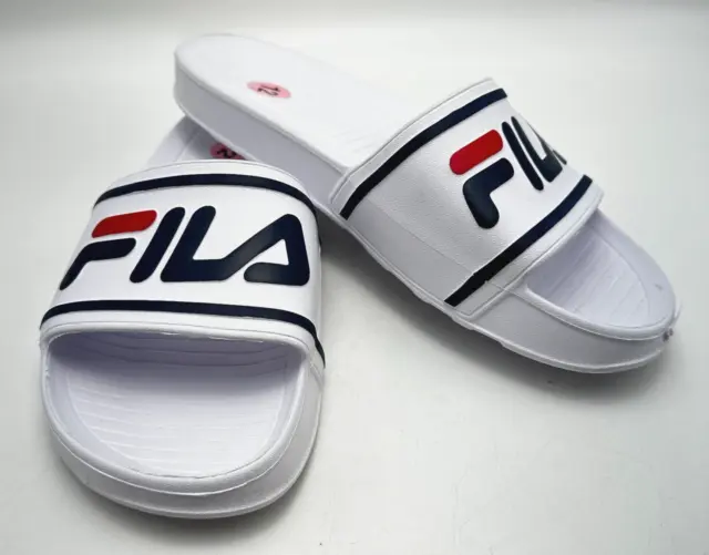 FILA Slide Mens 12 Sleek ST White Red White Slippers Sandals Slides M-12