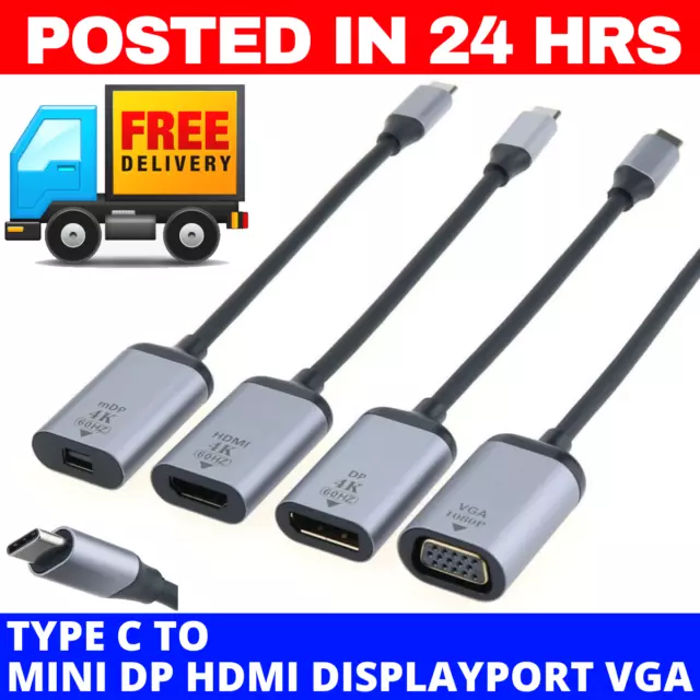 Type c to Display Port Video Adapter Cable 4K 60Hz usb c to HDMI MiniDP VGA