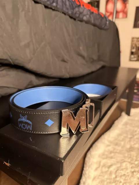 MCM Belt Blue Claus Reversible Box Included