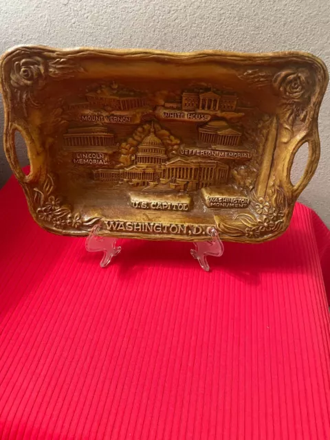 Vintage 1958 SILBERNE 3-D Washington DC Plastic Souvenir Tray - W/Stand