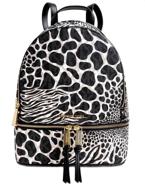 Michael Kors Backpack Bag Rhea Zip Medium Pkt Backpack Black Multi New