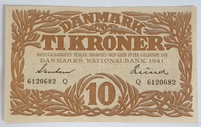 Dänemark 10 Kroner 1941 Geldschein Banknote Ti Kroner Danmark