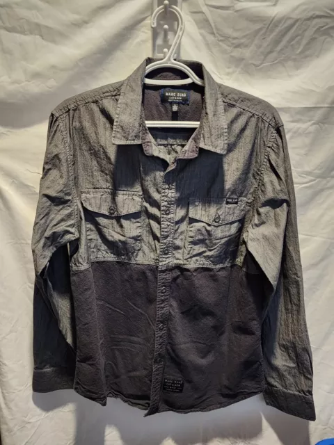 Marc Ecko Cut and Sew Button Down Black & Charcoal Gray Mens Large Shirt