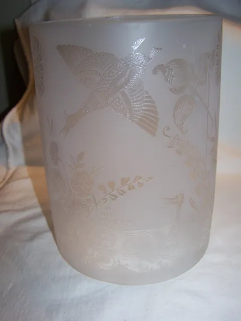 Victorian Aesthetic Movement Acid Etched / Engraved Glass Cylinder Lamp Shade