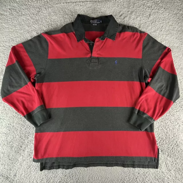Vintage Polo Ralph Lauren Rugby Shirt Mens XL Red Black Long Sleeve