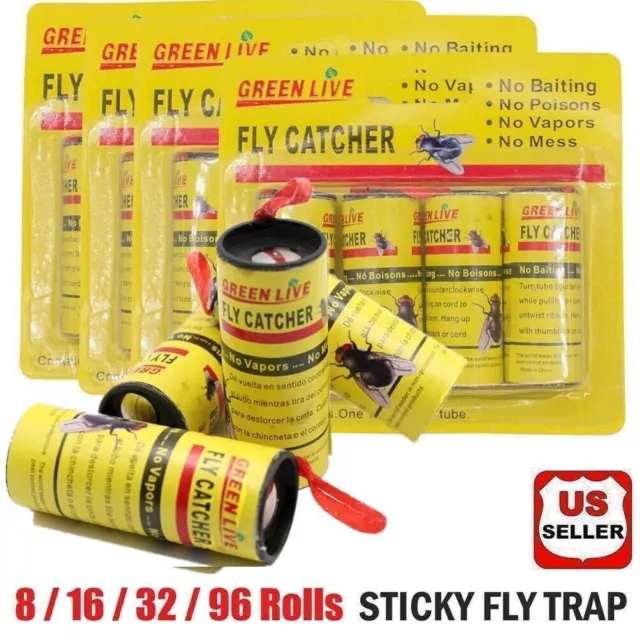8/16 Rolls Insect Bug Fly Glue Paper Catcher Sticky Flies Trap Ribbon Tape Strip