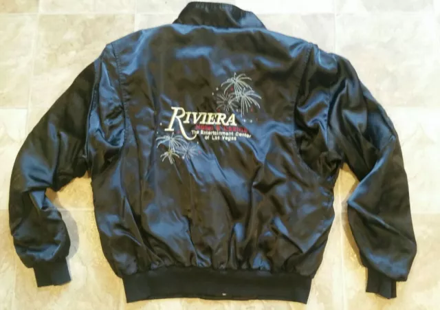 Riviera Hotel Casino Men's XL Black Satin Style Jacket Vintage Las Vegas Strip