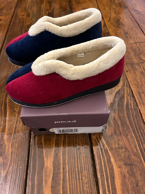 LADIES PAVERS NAVY RED wide fit slippers Croda memory foam Size 4