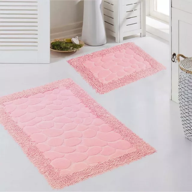 Juego de Alfombras de baño 2 piezas - lavable - piedras en rosa