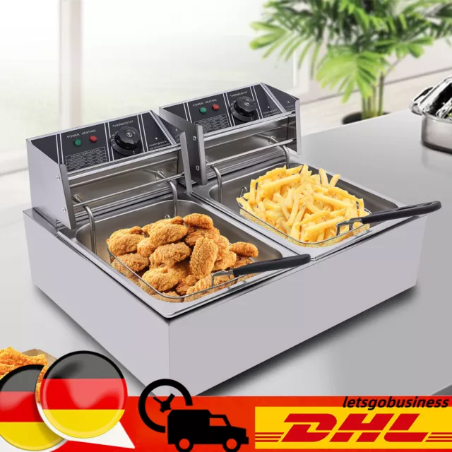 2*6L Edelstahl Friteuse Elektrische Fritteuse Gastro Fritöse 5000W 60℃-200℃