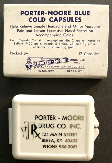 Lot of 2 Unused Pill Boxes from the Closed Porter - Moore Drug Store - Berea, KY