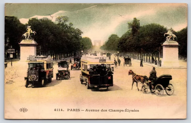 Vintage Postcard Paris France Avenue Des Champs Elysees