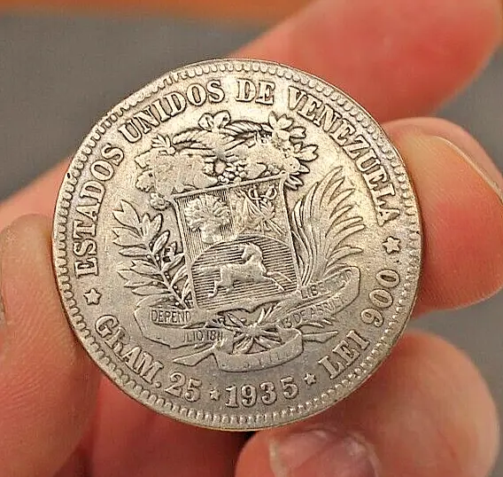 Venezuela, 5 Bolivares 1935, silver, VF