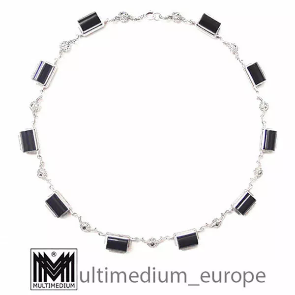 Art Deco 30er Jahre Silber Collier Onyx Paste Markasit silver necklace marcasite