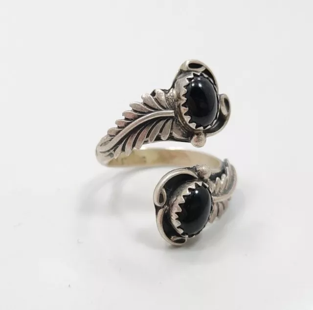 Great Vintage Sterling Silver 925 Black Onyx Native American Adjustable Ring