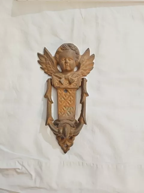 Rustic Cast Wrought Iron Guardian Angel Cherub Door Knocker 8”