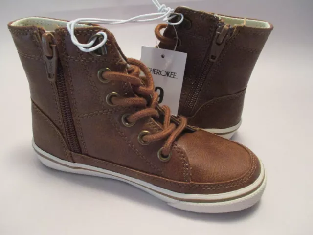 New Cherokee Haywood Toddler Boys 9M Brown E-Z Zip High Top Lace Up Sneakers 3