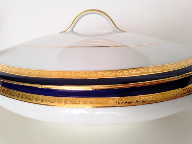 Antiguo plato en porcelana oro y cobalto de A. Lanternier Limoges Francia 