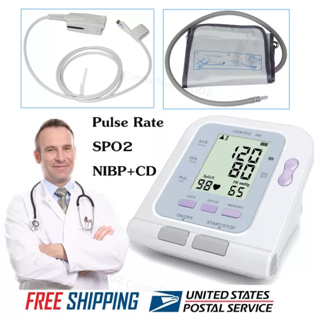 Automatic Upper Arm Blood Pressure Monitor Digital Cuff FDA SPO2 Pulse LCD USA