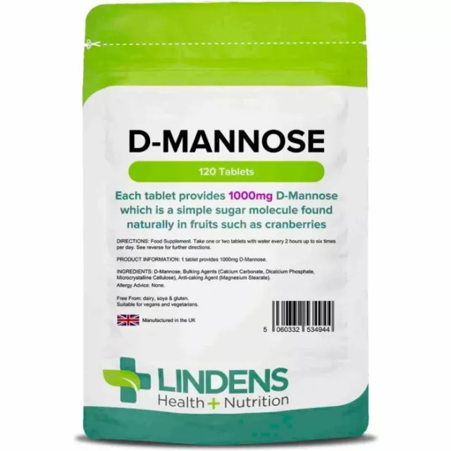 Lindens D-Mannose ( D Mannose ) 1000mg Urinary Tract Health 120 Tablets