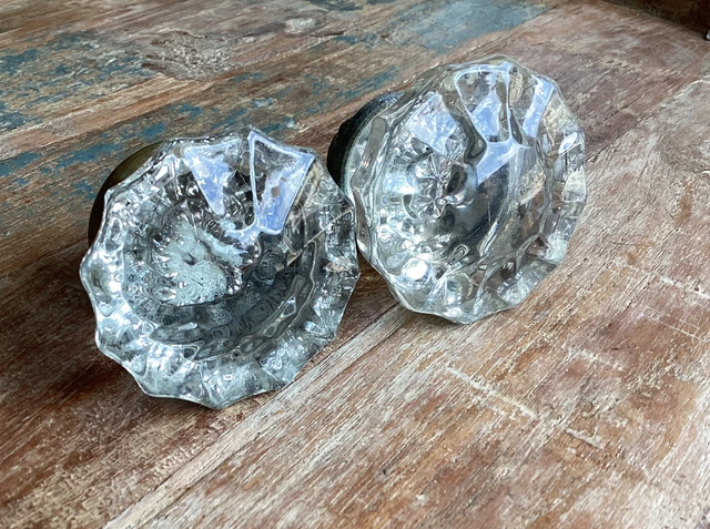 2 Vintage Clear Glass door knobs OLD Architectural Salvage Lot Art Deco Decor