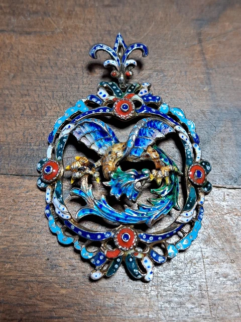 Pendentif Ancien émaillé Argent 'Les Amoureux De Peynet' - Bijou Vintage Bleu, Forme Ronde
