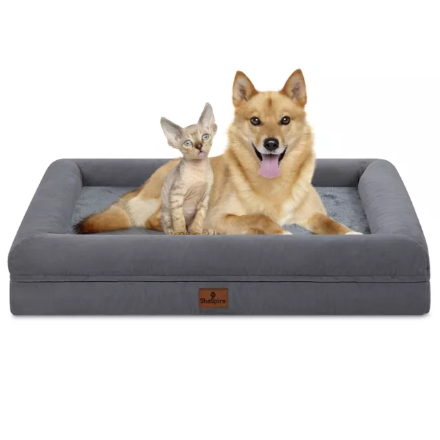 Dark Gray Plush Orthopedic Large Dog Bed Memory Foam Bolster Pet Sofa w/ Cover
